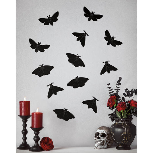 Multi-Pack Gothic Noir Moth Decals - 12 Pack BLACK