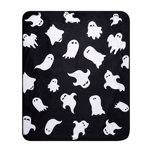 Ghost Print Fleece Blanket BLACK AND WHITE