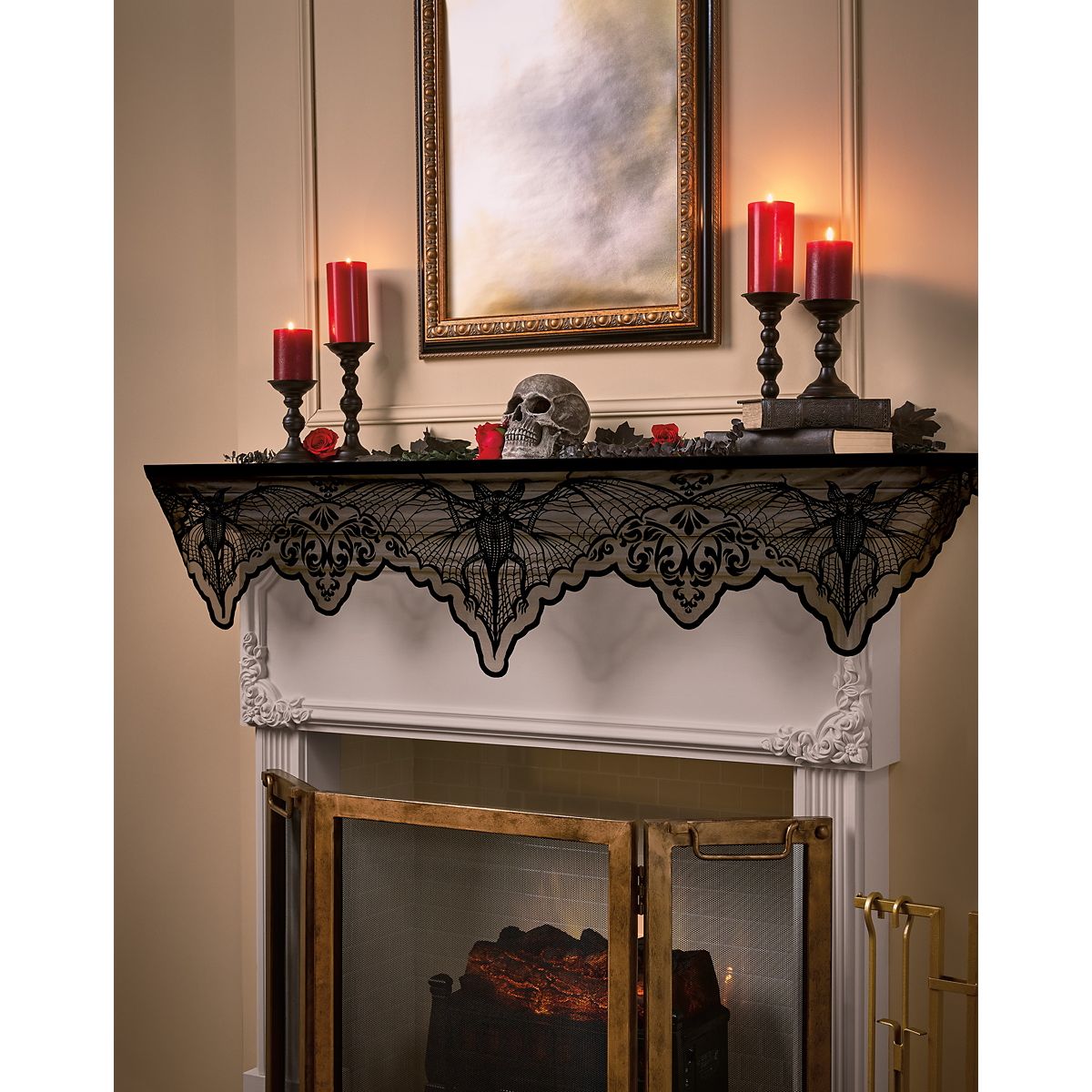Gothic Noir Bat Lace Banner BLACK