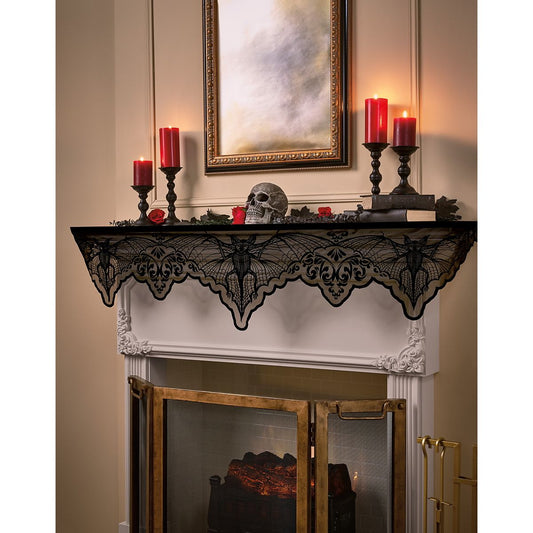 Gothic Noir Bat Lace Banner BLACK