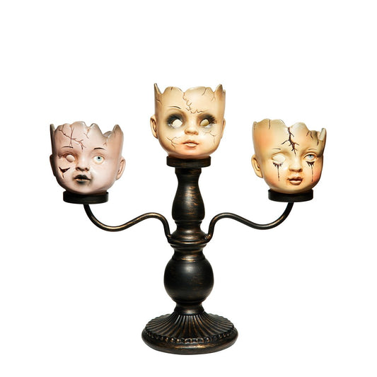Gothic Noir Doll Head Candelabra BRONZE