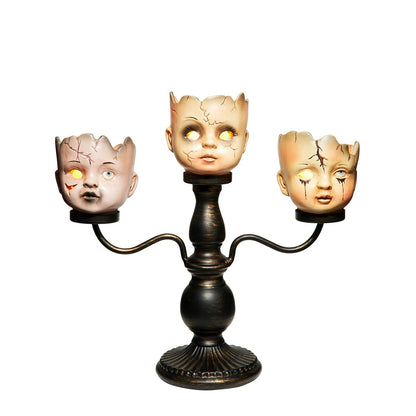 Gothic Noir Doll Head Candelabra BRONZE