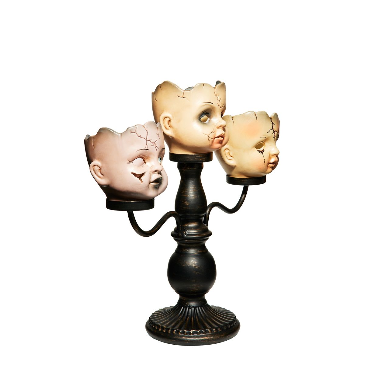 Gothic Noir Doll Head Candelabra BRONZE