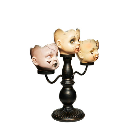 Gothic Noir Doll Head Candelabra BRONZE