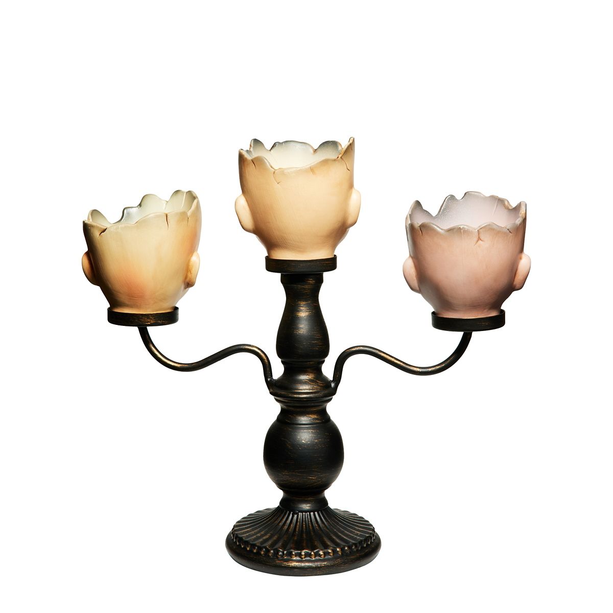 Gothic Noir Doll Head Candelabra BRONZE
