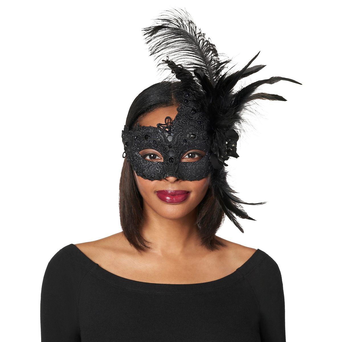 Black Sparkle Feather Eye Mask BLACK