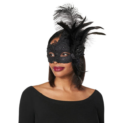 Black Sparkle Feather Eye Mask BLACK