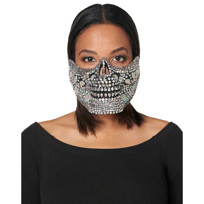 Glam Skeleton Rhinestone Half Mask BLACK AND SILVER