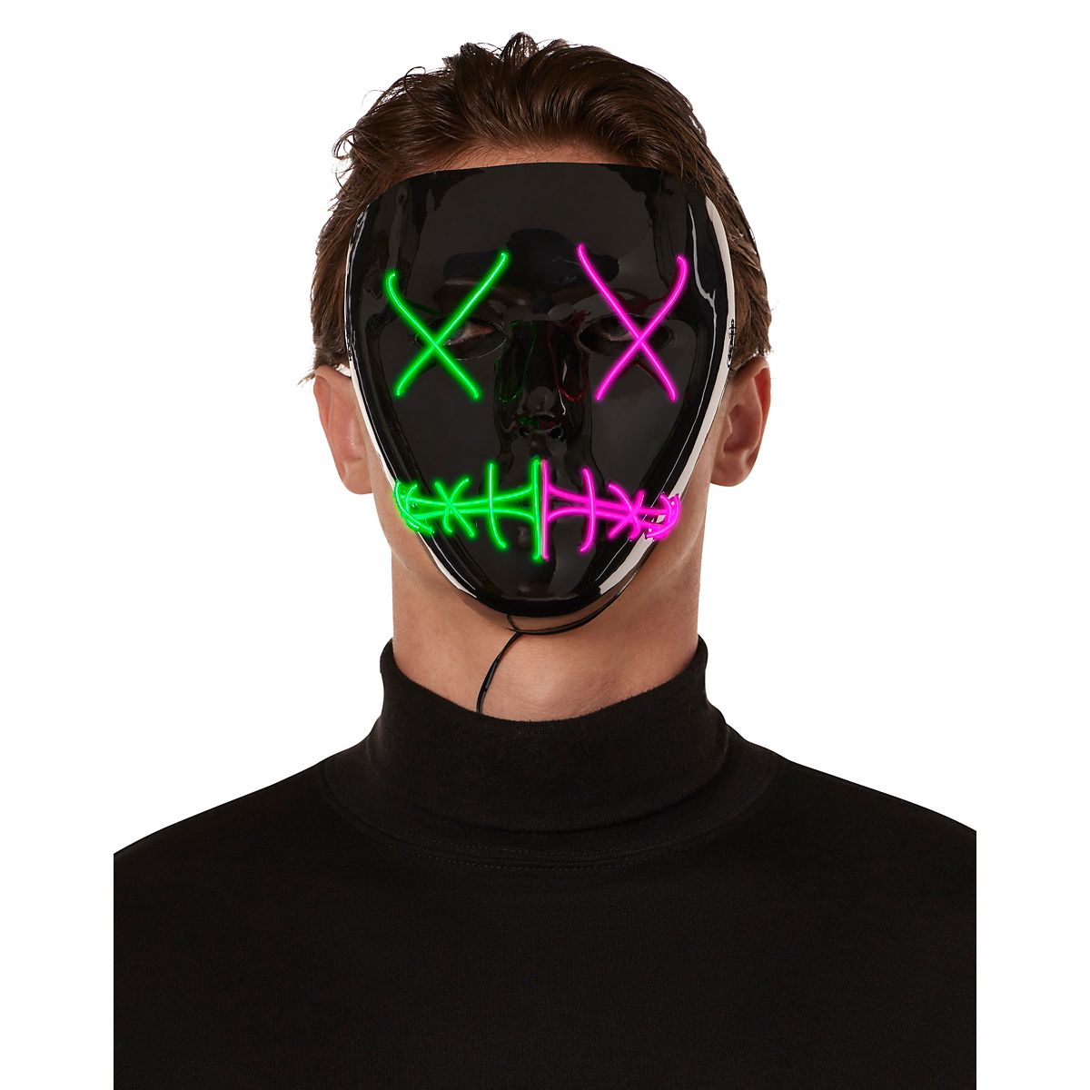 Light-Up EL Wire Green and Purple Stitched Half Mask BLACK