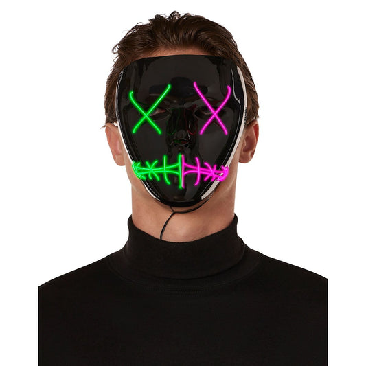 Light-Up EL Wire Green and Purple Stitched Half Mask BLACK