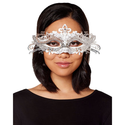 White and Silver Filigree Eye Half Mask WHITE & SILVER
