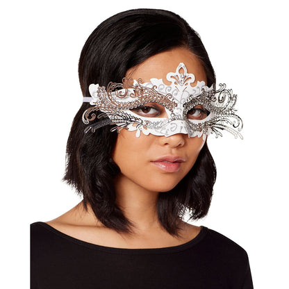 White and Silver Filigree Eye Half Mask WHITE & SILVER