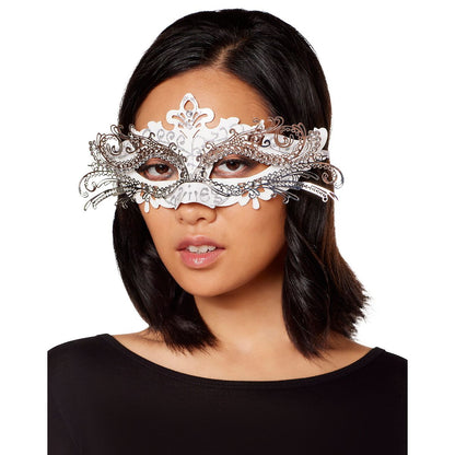 White and Silver Filigree Eye Half Mask WHITE & SILVER