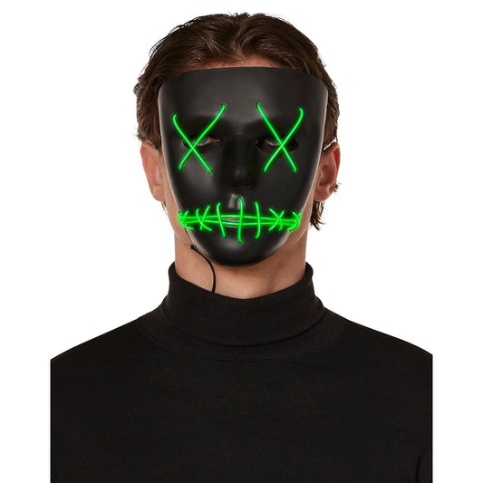 Light-Up EL Wire Green Stitched Black Half Mask