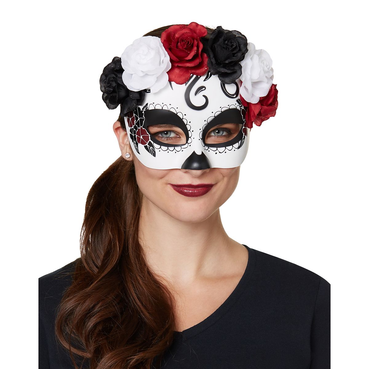 Day of the Dead Rose Half Mask RED/WHITE/BLACK