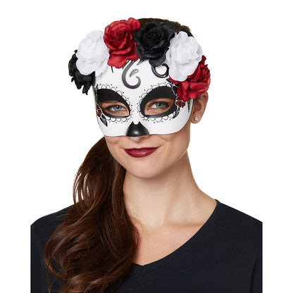Day of the Dead Rose Half Mask RED/WHITE/BLACK
