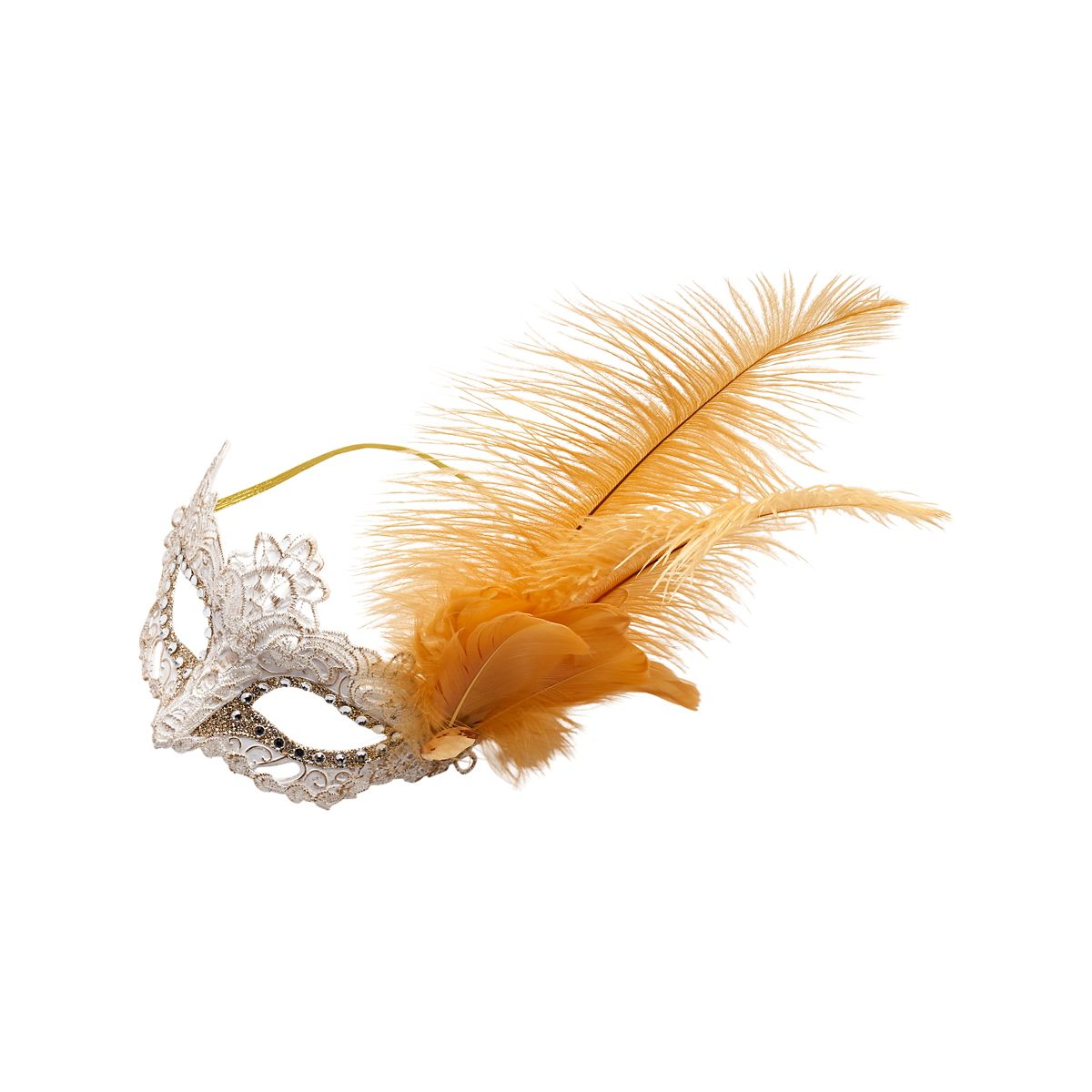 Gold Feather and Lace Eye Half Mask GOLD AND WHITE