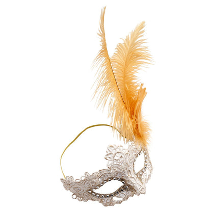Gold Feather and Lace Eye Half Mask GOLD AND WHITE