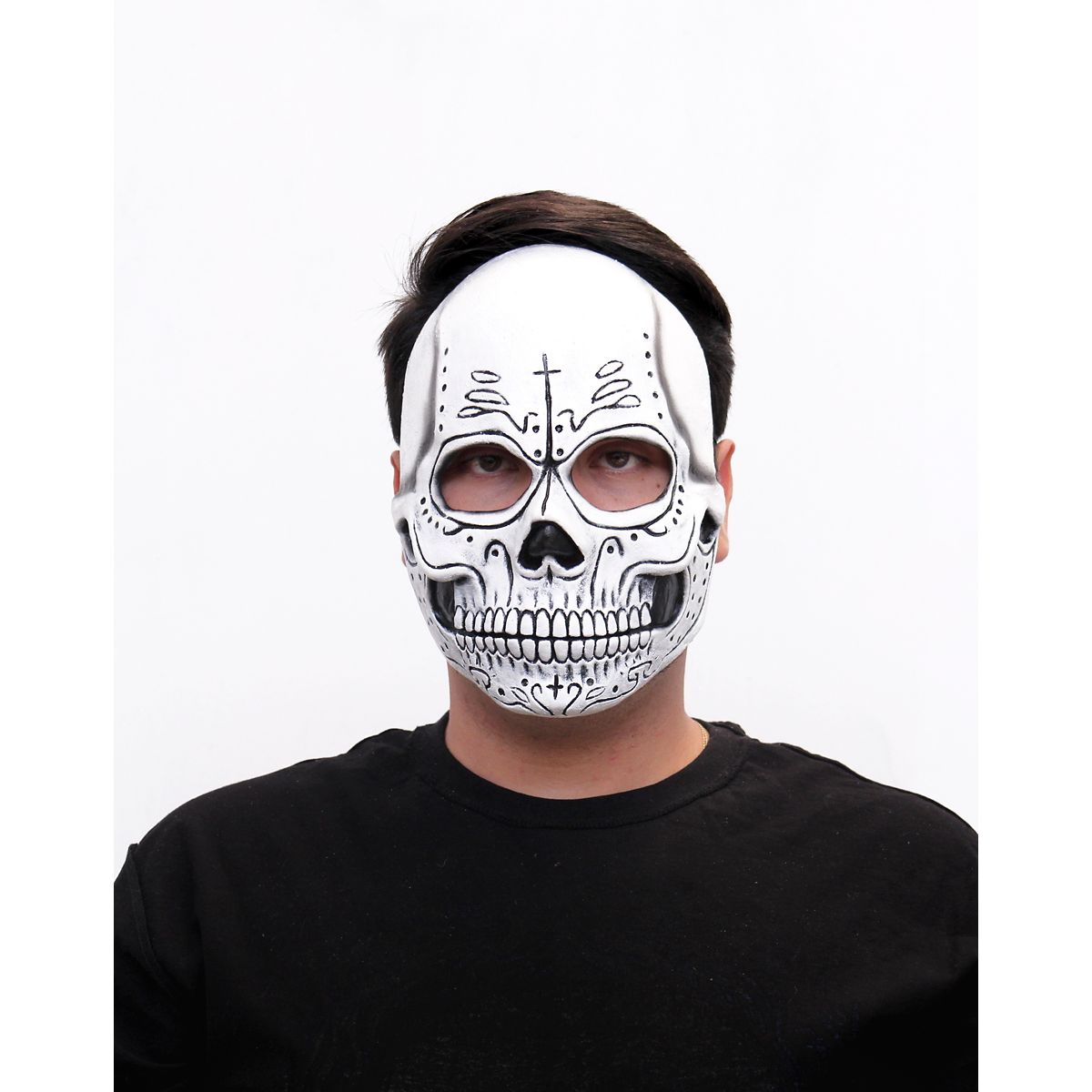 Sugar Skull Skeleton Half Mask BLACK AND WHITE