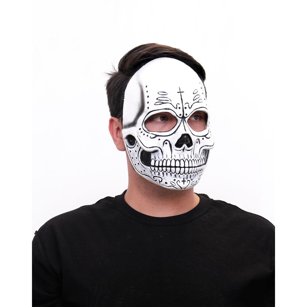 Sugar Skull Skeleton Half Mask BLACK AND WHITE