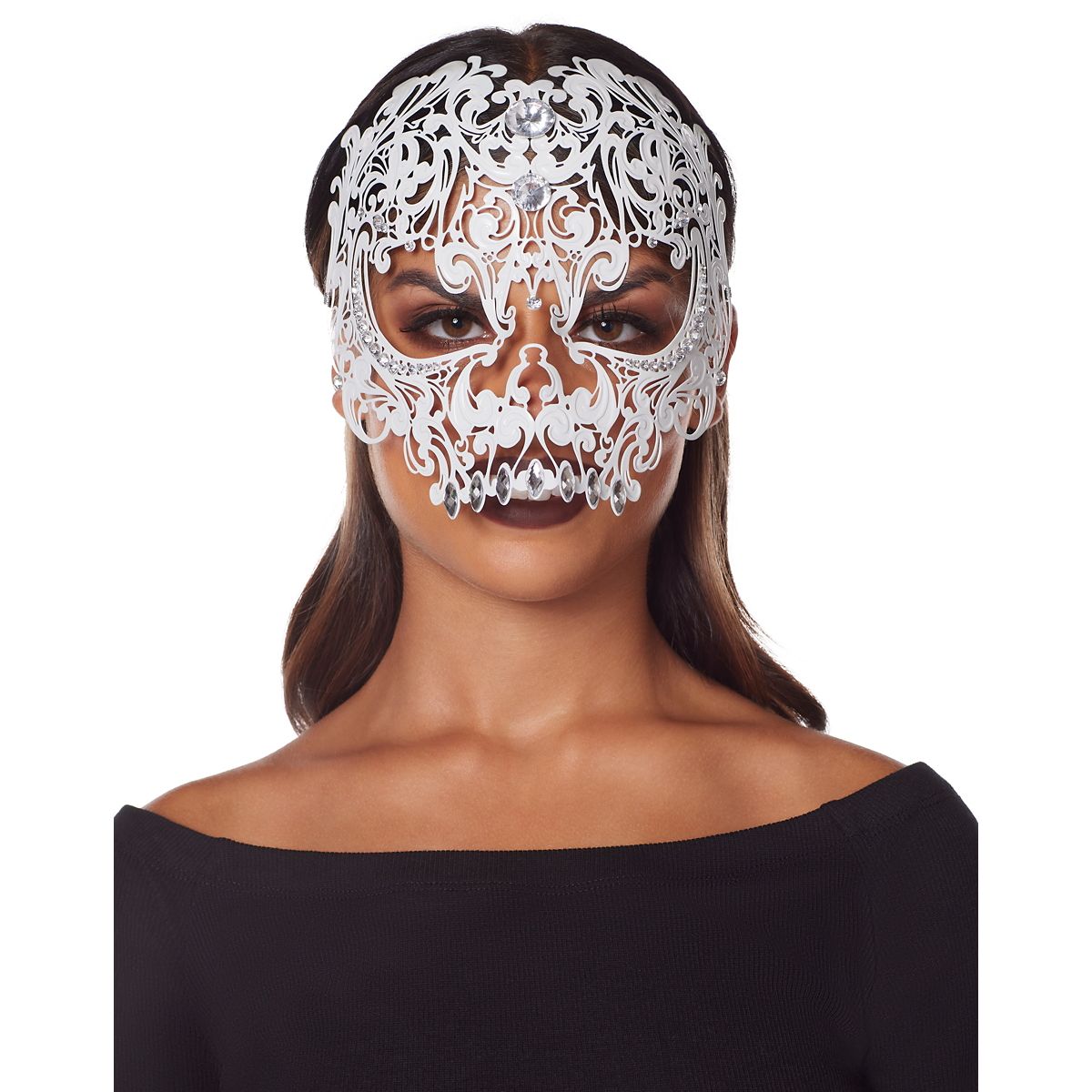White Metal Skeleton Eye Mask WHITE