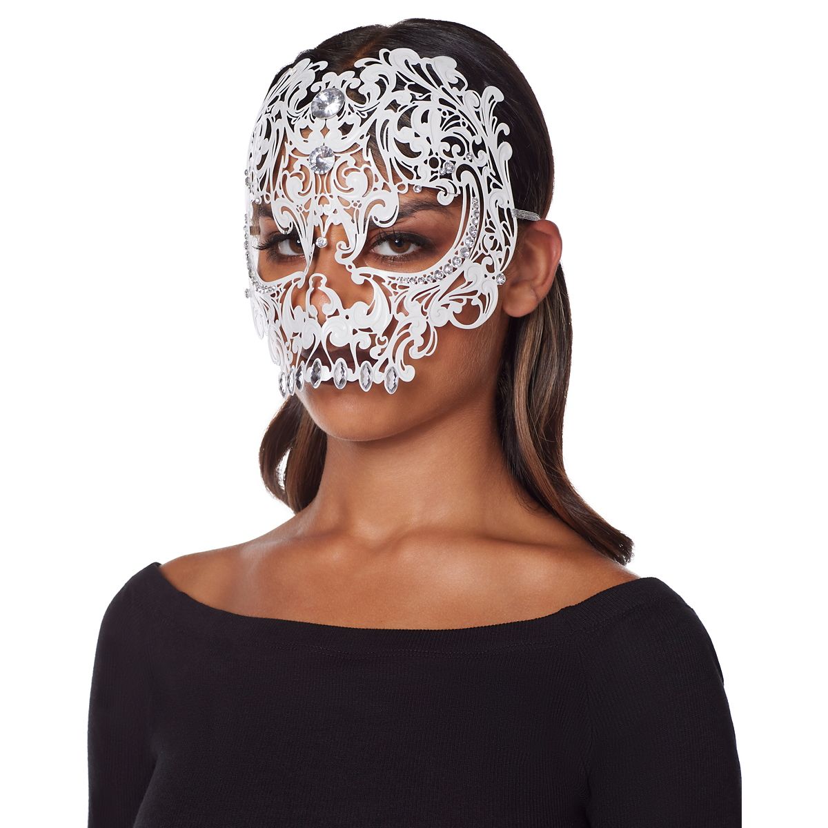 White Metal Skeleton Eye Mask WHITE