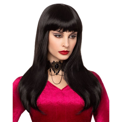 Long Black Wig with Bangs BLACK