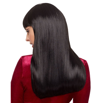 Long Black Wig with Bangs BLACK