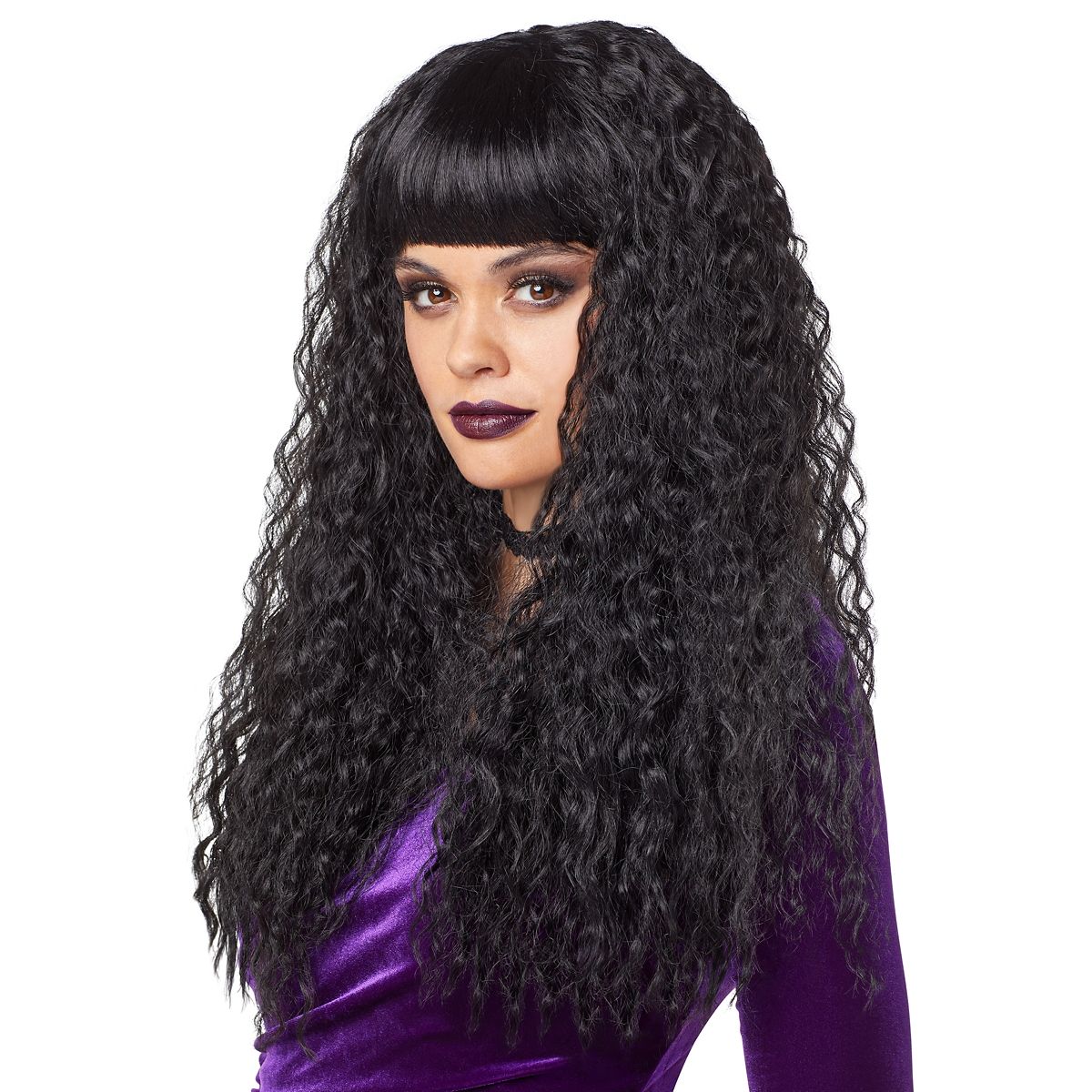 Black Crimped Wig with Bangs BLACK