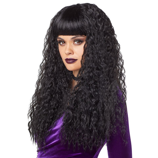 Black Crimped Wig with Bangs BLACK