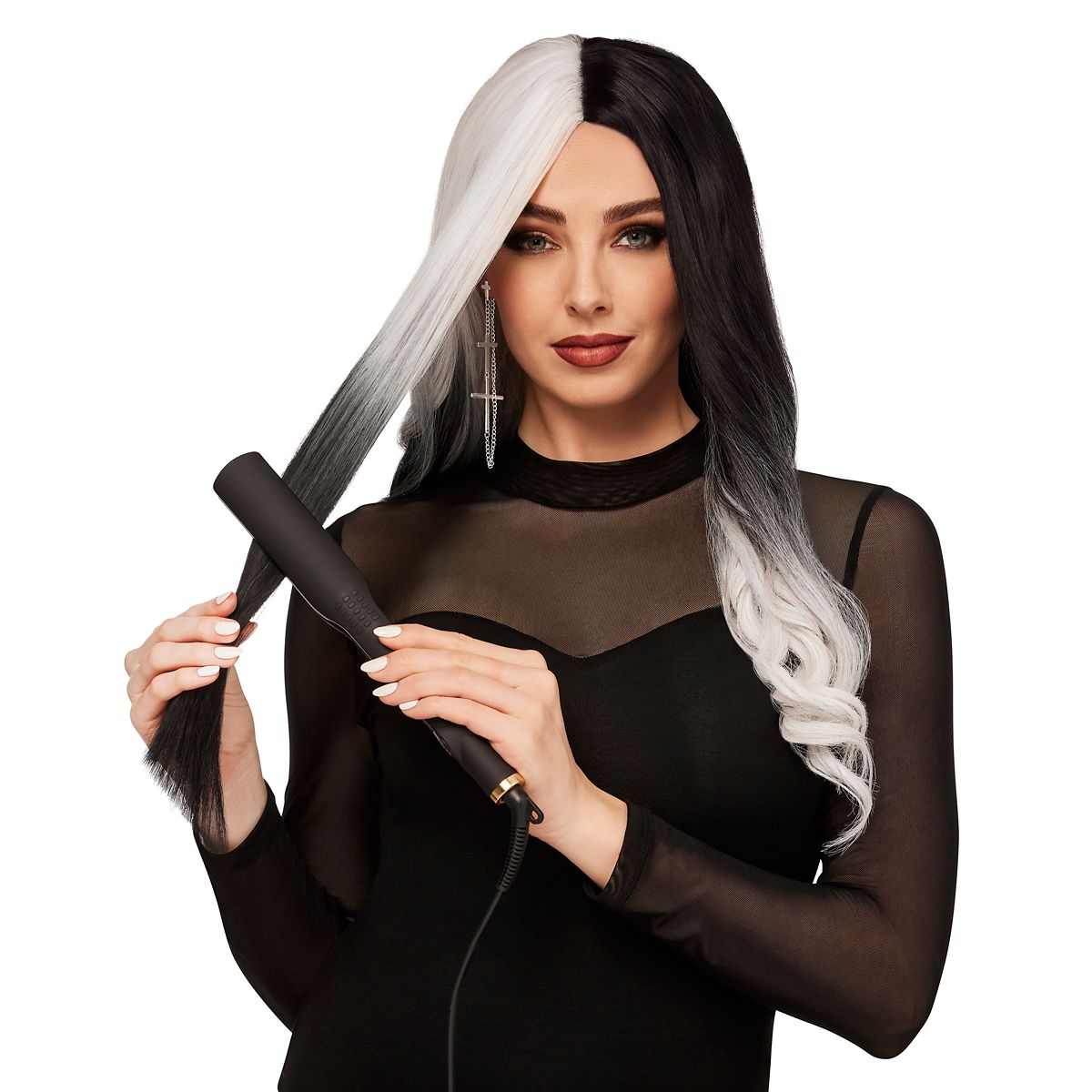 Heat Resistant Black and White Middle Part Wig BLACK AND WHITE