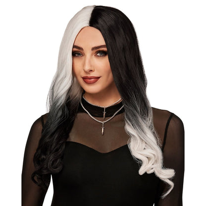 Heat Resistant Black and White Middle Part Wig BLACK AND WHITE