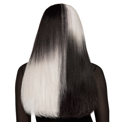 Heat Resistant Black and White Middle Part Wig BLACK AND WHITE