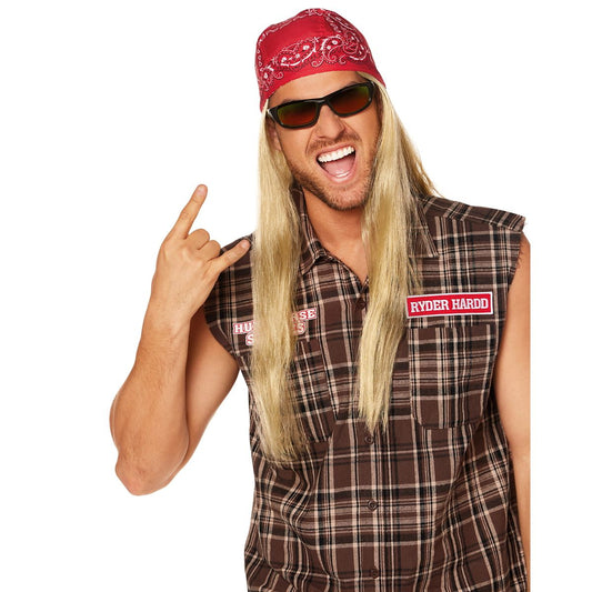 Redneck Bandana with Attached Wig RED