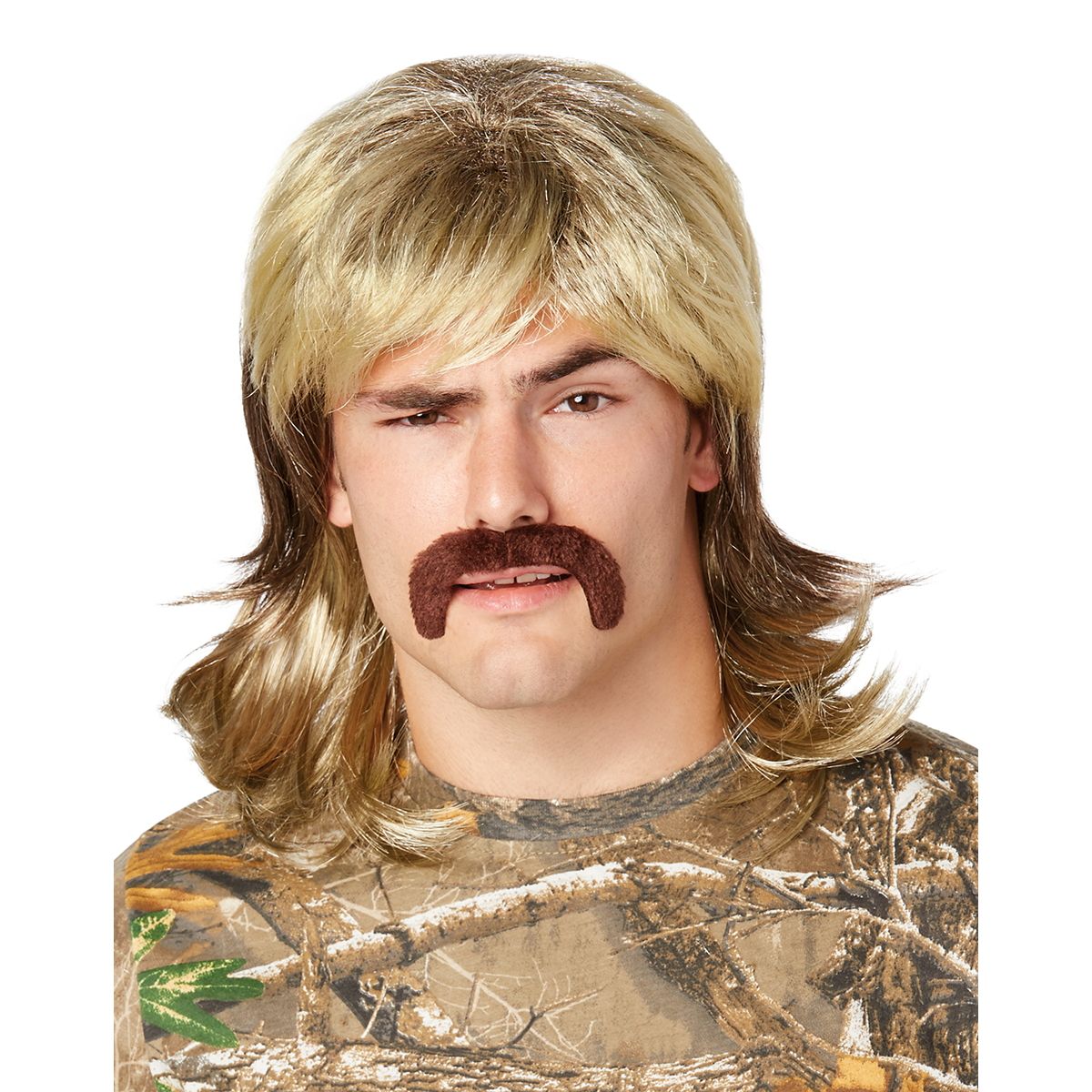Blond Mullet Wig With Mustache BLONDE/BROWN