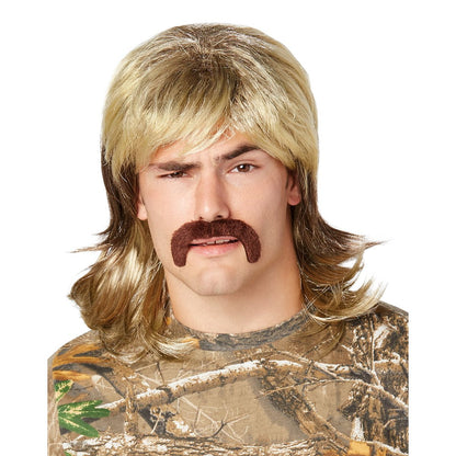 Blond Mullet Wig With Mustache BLONDE/BROWN