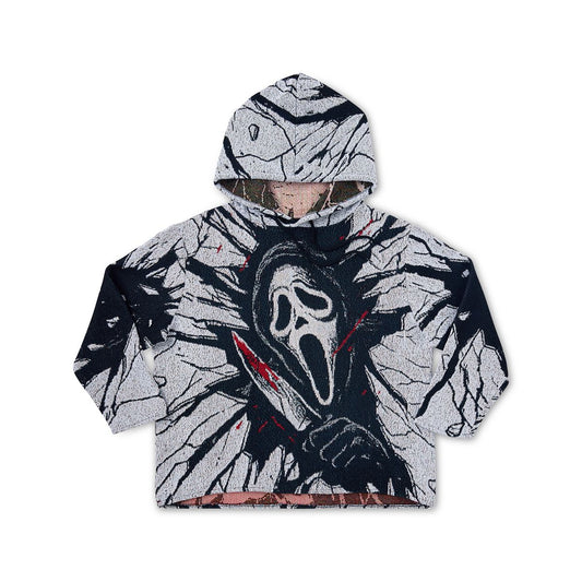 Ghost Face Knife Jacquard Hoodie BLACK AND WHITE