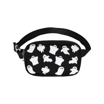 Fuzzy Ghost Fanny Pack BLACK AND WHITE