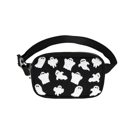 Fuzzy Ghost Fanny Pack BLACK AND WHITE