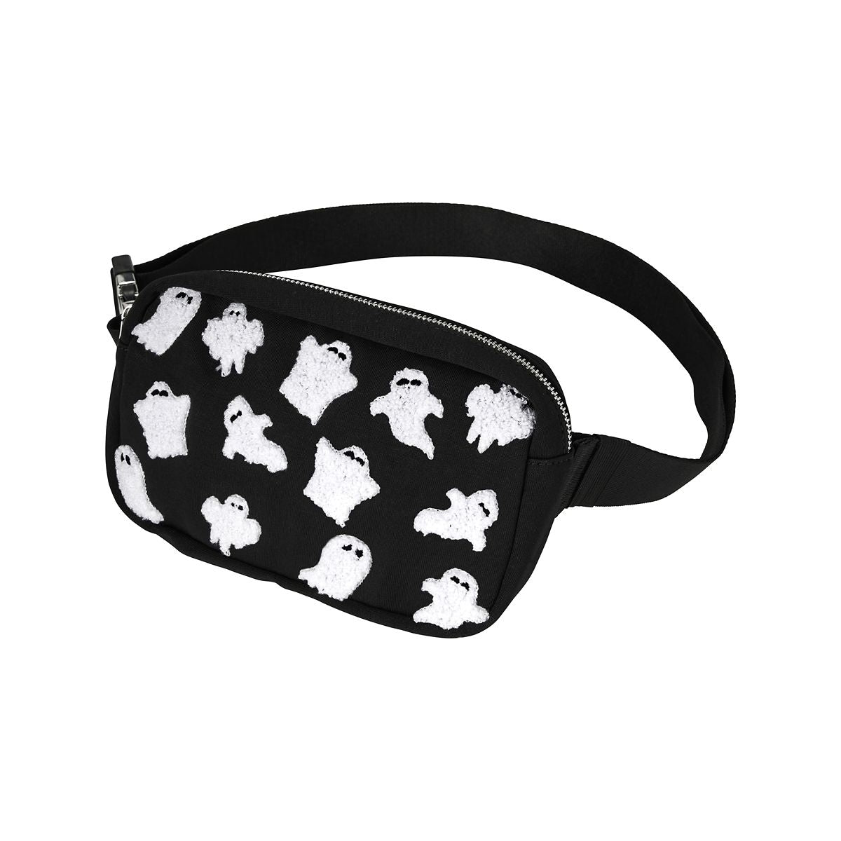 Fuzzy Ghost Fanny Pack BLACK AND WHITE