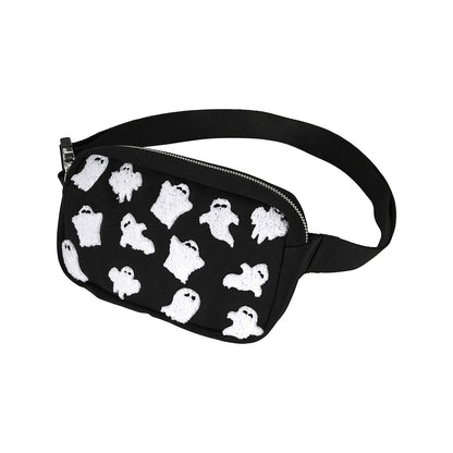 Fuzzy Ghost Fanny Pack BLACK AND WHITE