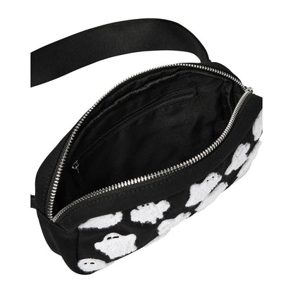 Fuzzy Ghost Fanny Pack BLACK AND WHITE