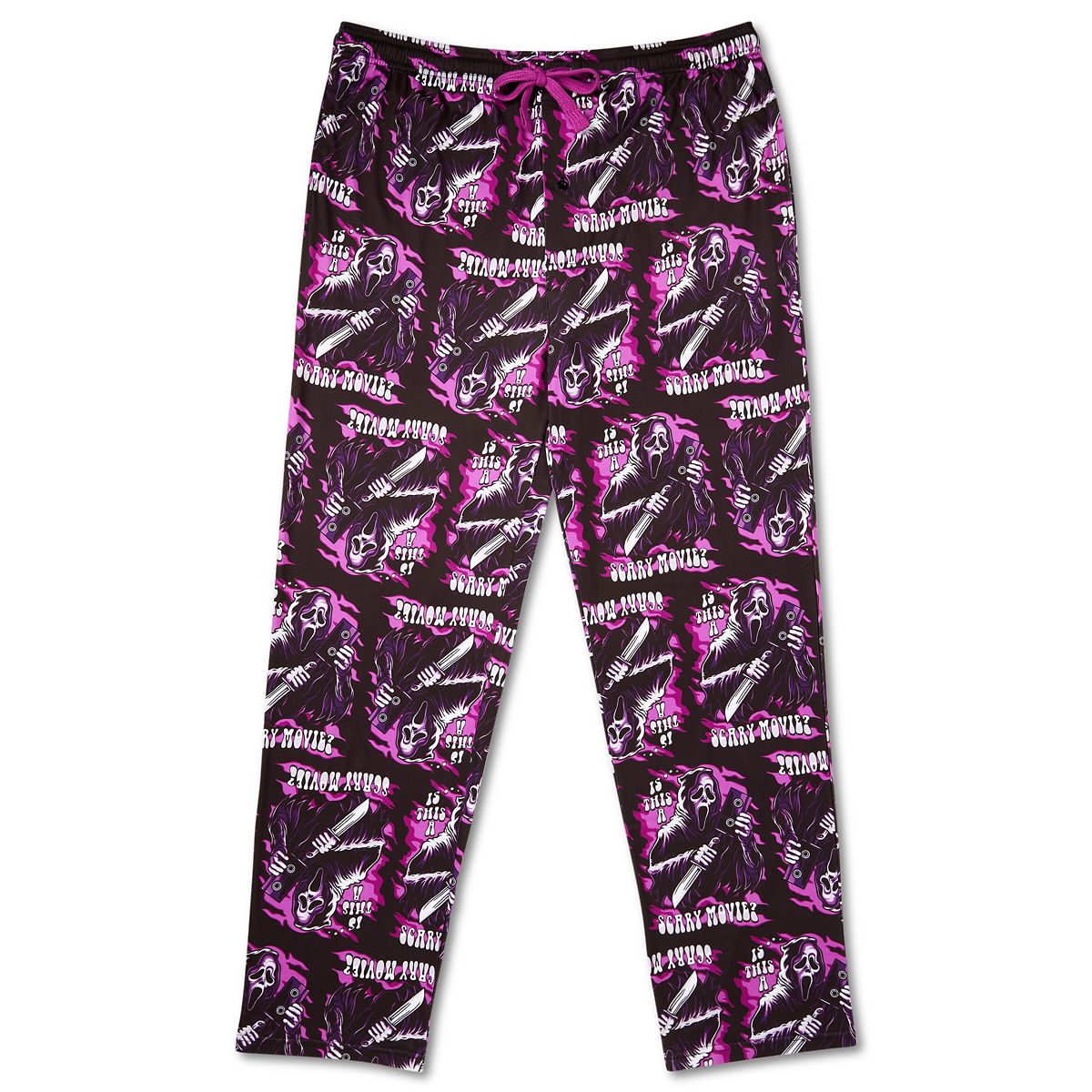 Pink Ghost Face Flaming Lounge Pants BLACK