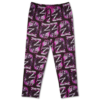 Pink Ghost Face Flaming Lounge Pants BLACK