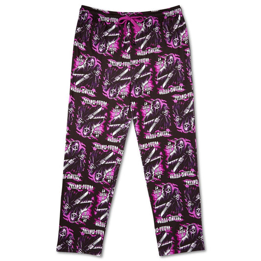 Pink Ghost Face Flaming Lounge Pants BLACK