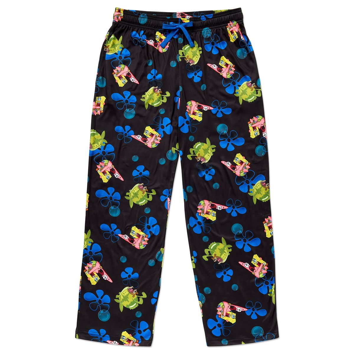 SpongeBob SquarePants Sea Bear Blue Flower Lounge Pants BLACK