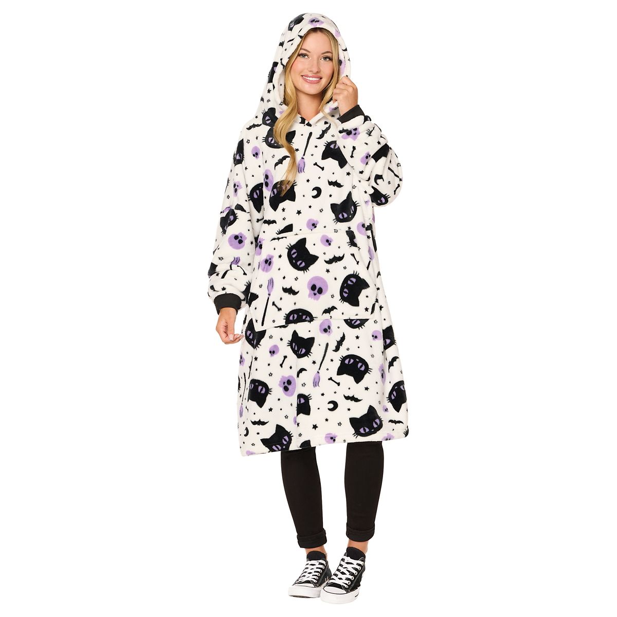 Cats and Bats Hooded Blanket WHITE