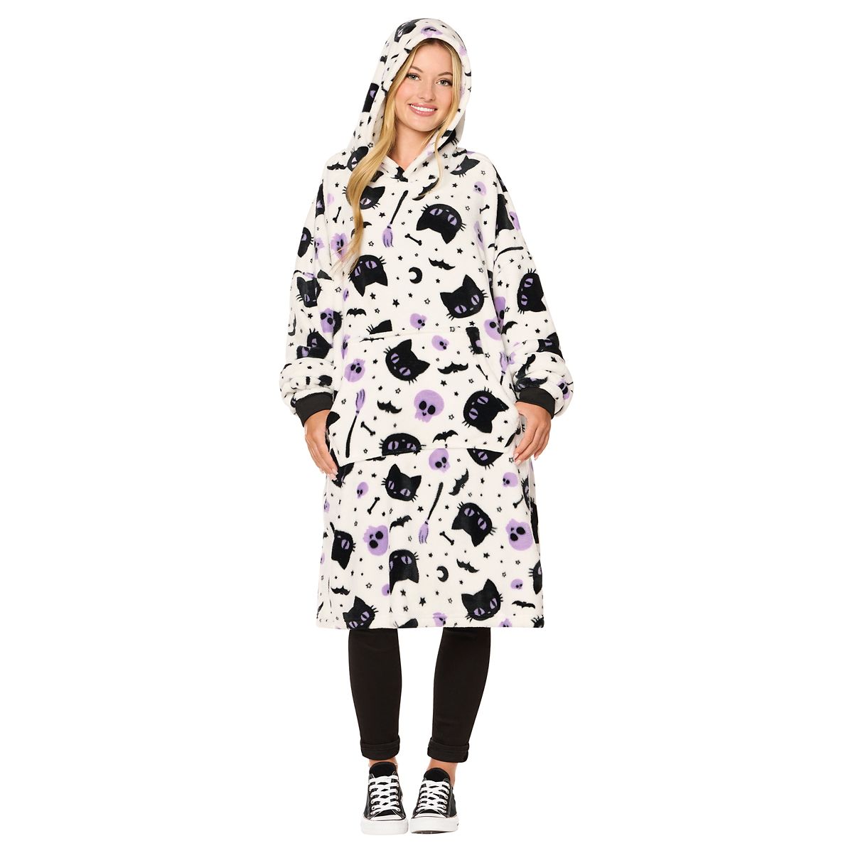 Cats and Bats Hooded Blanket WHITE