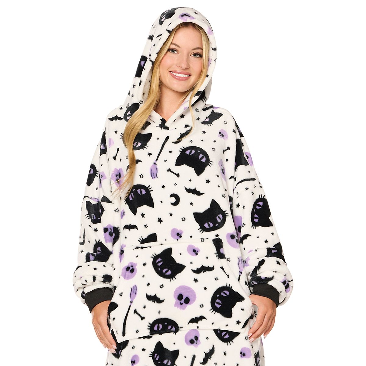 Cats and Bats Hooded Blanket WHITE