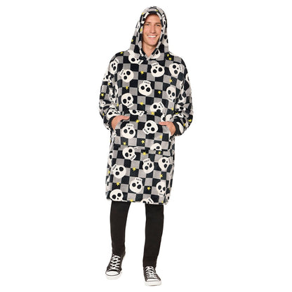 Checkered Skull Wearable Blanket WHITE